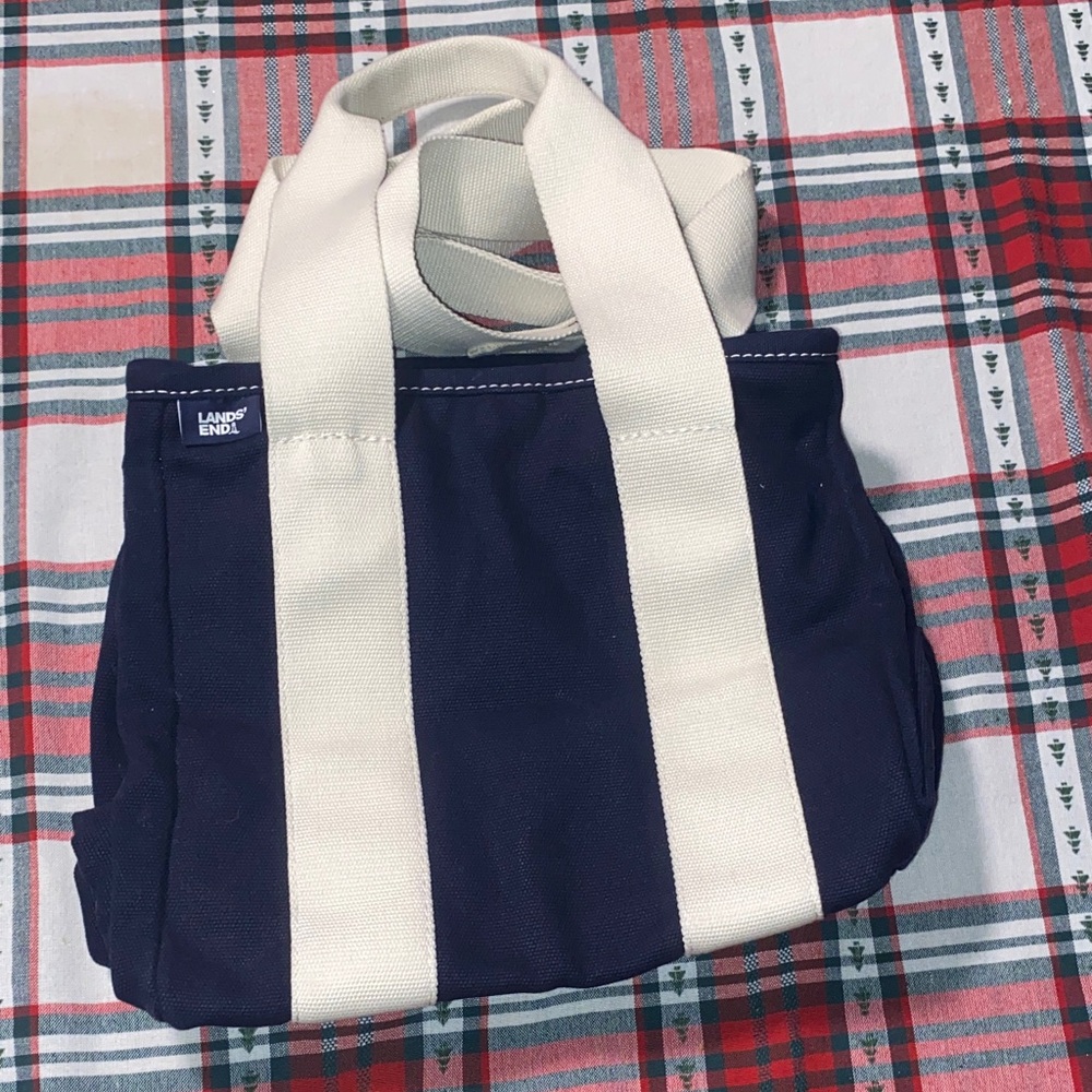 Lands' End Dark Blue and Cream Canvas travel Tote - Picture 2 of 2